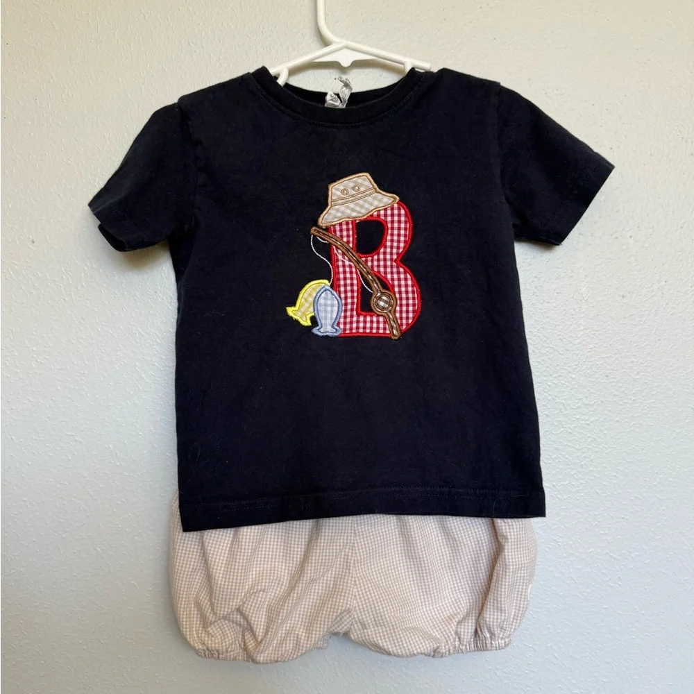 Custom Navy Baby Tee with Red Gingham 'B' Applique With Seaside Proper Shorts
